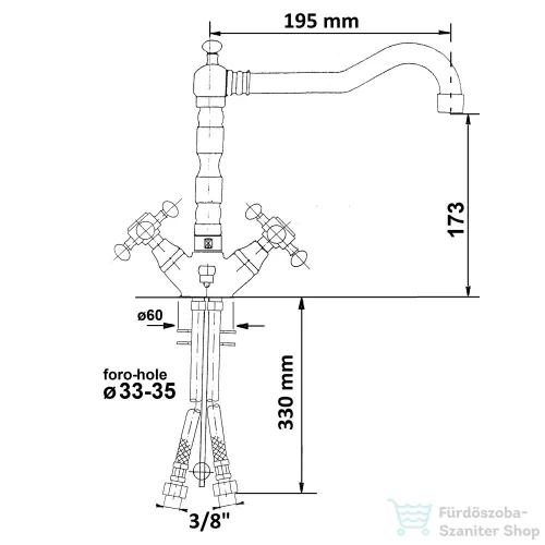 Sapho ANTEA mosdó csaptelep automata leeresztővel, bronz 3376