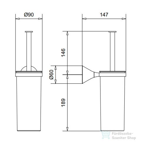 Bugnatese ORION fali wc kefe tartó fehér kerámia tartóval,matt fekete 33825NE