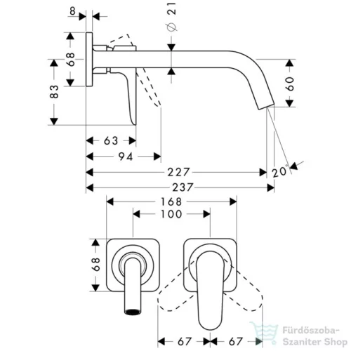 Hansgrohe AXOR  Citterio M egykaros, falsík alatti mosdócsaptelep takarórozettákkal és hosszú kifolyóval DN15, króm 34116000
