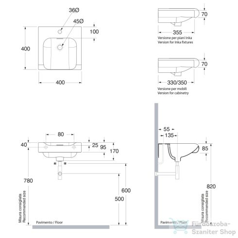 Sapho KERASAN INKA Mosdó 40x40 cm matt fekete 341231