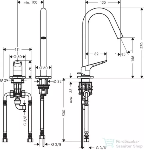 Hansgrohe AXOR CITTERIO M 2-lyukú mosdó csaptelep DN15, automata leeresztővel, króm 34132000