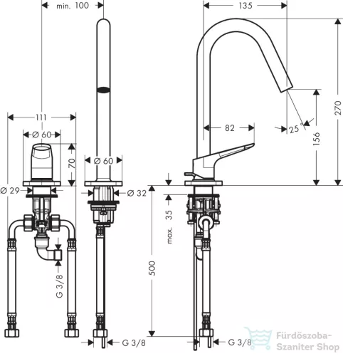 Hansgrohe AXOR CITTERIO M 2 üléses mosdó csaptelep automata leeresztővel,polírozott vörös arany hatású 34132300