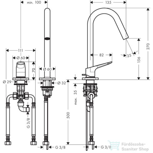 Hansgrohe AXOR CITTERIO M 2 üléses mosdó csaptelep automata leeresztővel,polírozott arany hatású 34132990