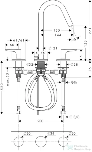 Hansgrohe AXOR CITTERIO M 3 üléses mosdó csaptelep automata leeresztővel,polírozott arany hatású 34133990