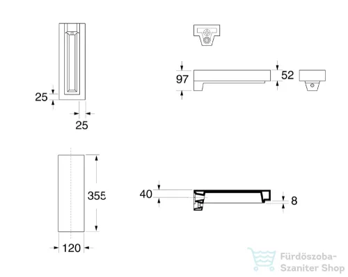 Sapho KERASAN INKA kerámia lap 12x35,5 cm matt fekete 341531