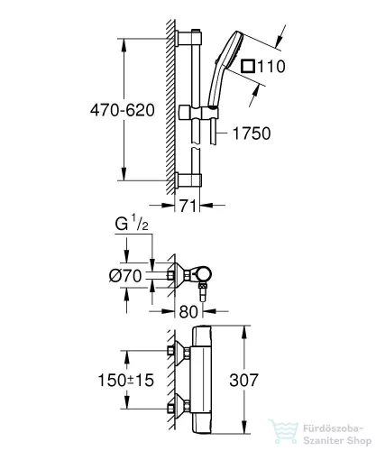 Grohe PRECISION TREND termosztátos zuhany csaptelep zuhanyszettel,króm 34237003