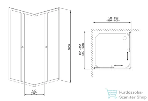 Radaway Projecta C 90x90 szögletes zuhanykabin, króm/fabrik