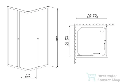 Radaway Projecta C 80x80 szögletes zuhanykabin, króm/átlátszó