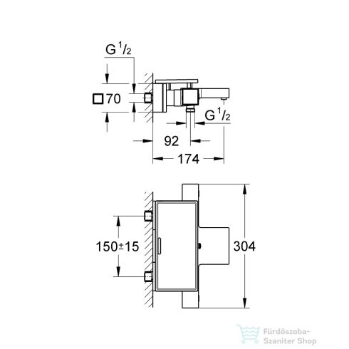 Grohe Grohtherm Cube termosztátos kádcsaptelep Grohe EasyReach zuhanypolccal 34502000