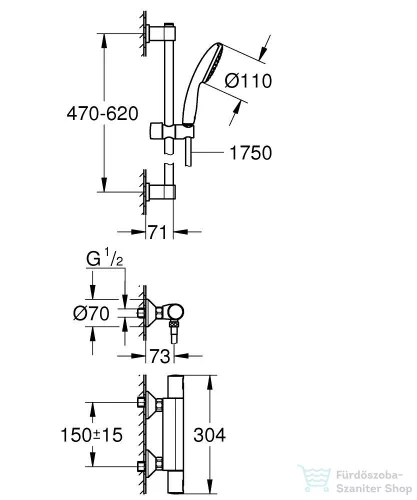 Grohe PRECISION START termosztátos zuhany csaptelep zuhanyszettel,matt fekete 345972431