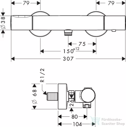 Hansgrohe AX Citterio M Termosztátos zuhanycsaptelep falsíkon kívüli szereléshez DN15, króm  34635000