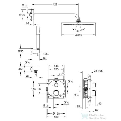 Grohe Grohtherm teljes zuhanyrendszer Rainshower Cosmopolitan 310 fejzuhannyal, króm 34731000