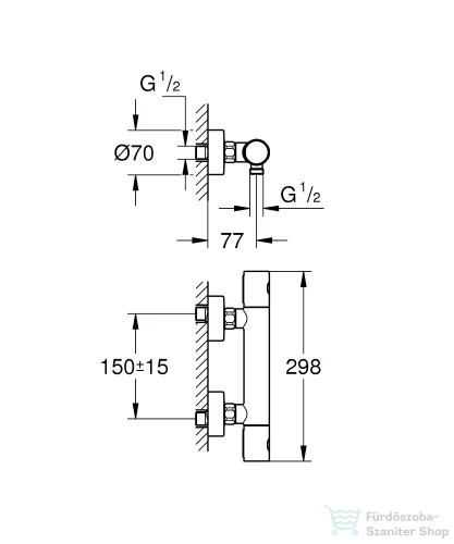 Grohe GROHTHERM 800 COSMOPOLITAN termosztátos zuhanycsaptelep, zuhanyszett nélkül, króm 34765000