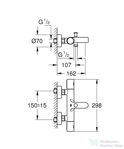 Grohe GROHTHERM 800 COSMOPOLITAN termosztátos kádcsaptelep, zuhanyszett nélkül, króm 34766000