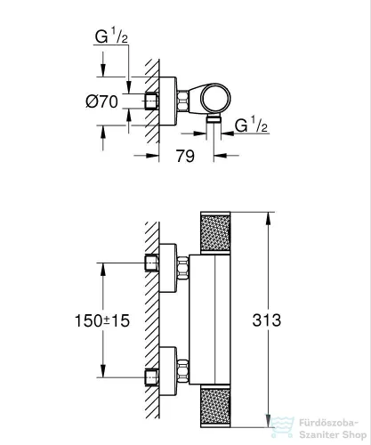Grohe PRECISION FEEL termosztátos zuhany csaptelep zuhanyszett nélkül,króm 34790000