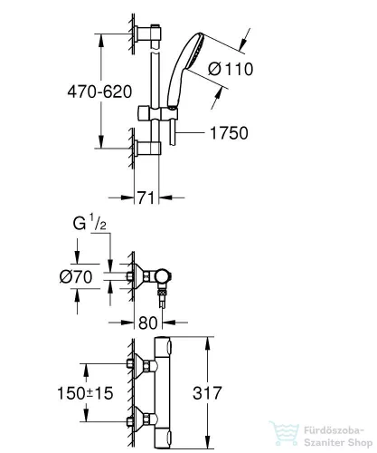 Grohe PRECISION FLOW termosztátos zuhany csaptelep zuhanyszettel,króm 34800001
