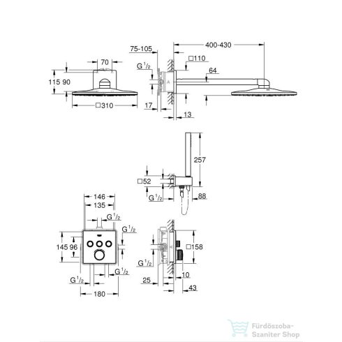 Grohtherm SmartControl Perfect zuhanyrendszer Rainshower SmartActive 310 Cube fejzuhannyal 34804000