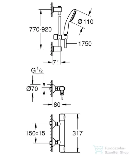 Grohe PRECISION FLOW termosztátos zuhany csaptelep zuhanyszettel,króm 34805001