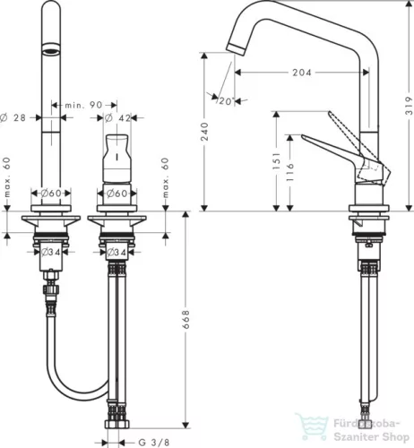 Hansgrohe AX Citterio M 2-lyukú konyhai csaptelep DN15, króm 34820000
