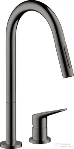 Hansgrohe AX Citterio M 2 üléses mosogató csaptelep kihúzható zuhanyfejjel, DN15, polírozott fekete króm 34822330