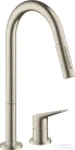 Hansgrohe AX Citterio M 2 üléses mosogató csaptelep kihúzható zuhanyfejjel, DN15, szálcsiszolt nikkel 34822820