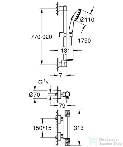 Grohe PRECISION FEEL termosztátos zuhany csaptelep zuhanyszettel,króm 34853001