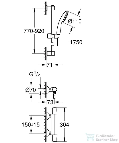 Grohe PRECISION START termosztátos zuhany csaptelep zuhanyszettel,króm 34854001