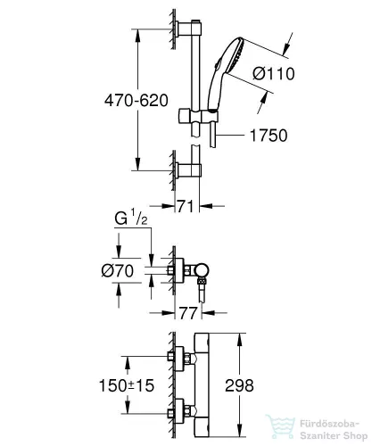 Grohe PRECISION GET termosztátos zuhany csaptelep zuhanyszettel,króm 34856000