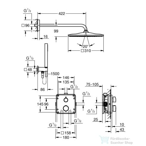Grohe PRECISION THERMOSTAT falsík alatti termosztátos zuhanyrendszer alaptesttel,króm 34881000