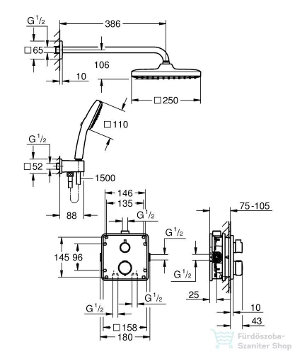 Grohe PRECISION THERMOSTAT falsík alatti termosztátos zuhanyrendszer alaptesttel,matt fekete 348822430