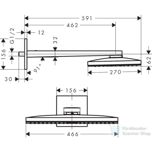 Hansgrohe AXOR fejzuhany 460/300 1jet zuhanykarral 450 mm/ szögletes rozetta 35278000