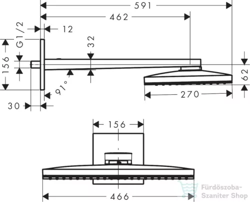 Hansgrohe AXOR fejzuhany 460/300 1jet zuhanykarral 450 mm/ szögletes rozetta 35278000