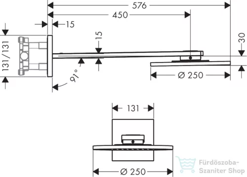 Hansgrohe AXOR SHOWERSOLUTIONS 250 2 jet fejzuhany zuhanykarral, alaptest nélkül, szálcsiszolt bronz 35296140