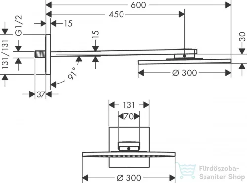 Hansgrohe AXOR SHOWERSOLUTIONS 300 fejzuhany zuhanykarral,1 jet, szálcsiszolt bronz 35300140