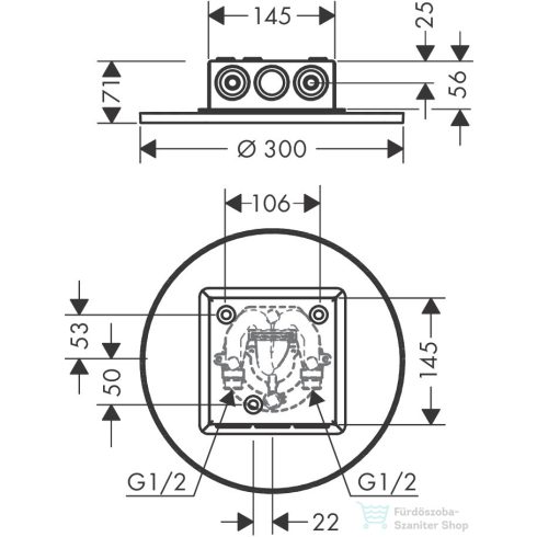 Hansgrohe AXOR SHOWERSOLUTIONS 300 mennyezetbe építhető fejzuhany 1 jet,szálcsiszolt bronz 35302140