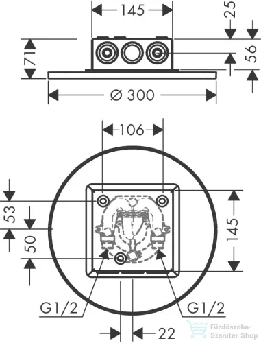 Hansgrohe AXOR SHOWERSOLUTIONS 300 mennyezetbe építhető fejzuhany 1 jet,szálcsiszolt bronz 35302140