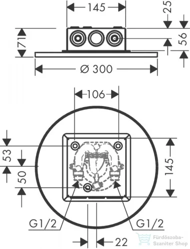 Hansgrohe AXOR SHOWERSOLUTIONS mennyezetbe építhető fejzuhany 300 2 jet,szálcsiszolt nikkel 35305820