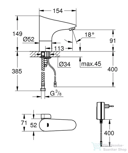 Grohe Europlus E elektromos mosdó csaptelep,230V,Króm 36015001