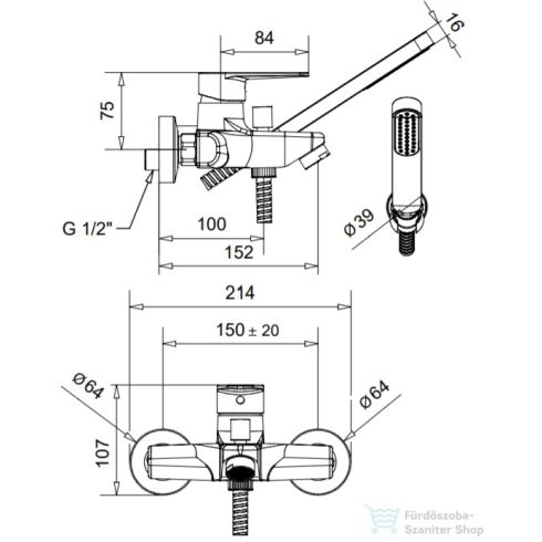 Bugnatese CENTURY Kádcsaptelep, zuhanyszettel, króm 3602