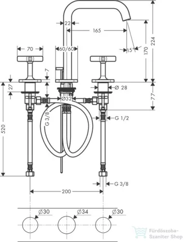 Hansgrohe AXOR CITTERIO E 3 üléses mosdó csaptelep automata leeresztővel,szálcsiszolt vörös arany hatású 36108310