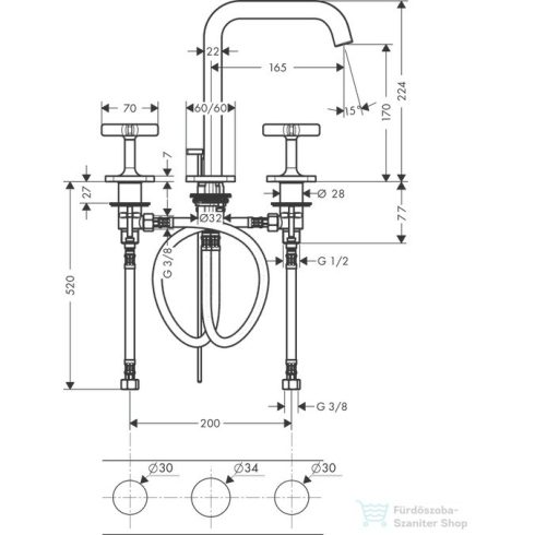 Hansgrohe AXOR CITTERIO E 3 üléses mosdó csaptelep automata leeresztővel,matt fekete 36108670