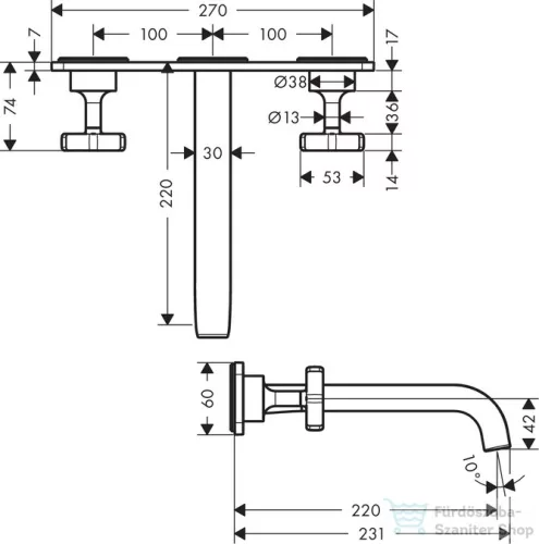Hansgrohe AXOR Citterio E Falsík alatti, fali, 3-lyukú mosdócsaptelep 36115000