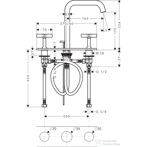 Hansgrohe AXOR CITTERIO E 3 üléses mosdó csaptelep automata leeresztővel,polírozott arany hatású 36116990
