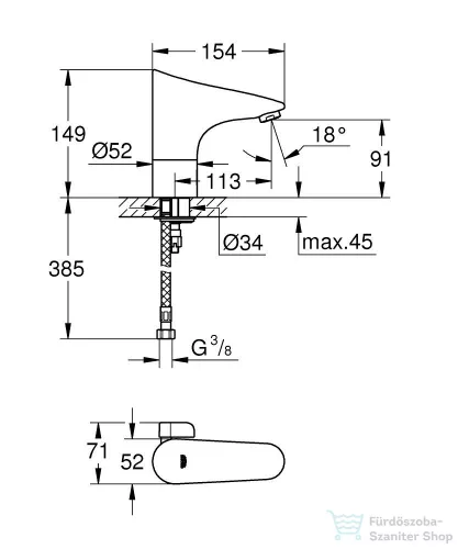 Grohe Europlus E elektromos mosdó csaptelep keverőegységgel,6V,Króm 36207001