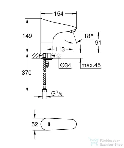 Grohe Europlus E elektromos mosdó csaptelep keverőegység nélkül,6V,Króm 36208001
