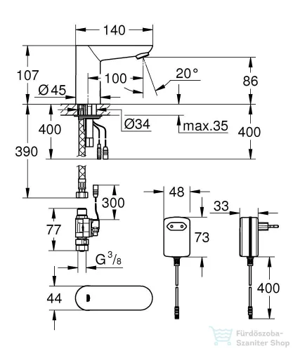 Grohe Euroeco Cosmopolitan E elektromos mosdó csaptelep,230V,Króm 36269000