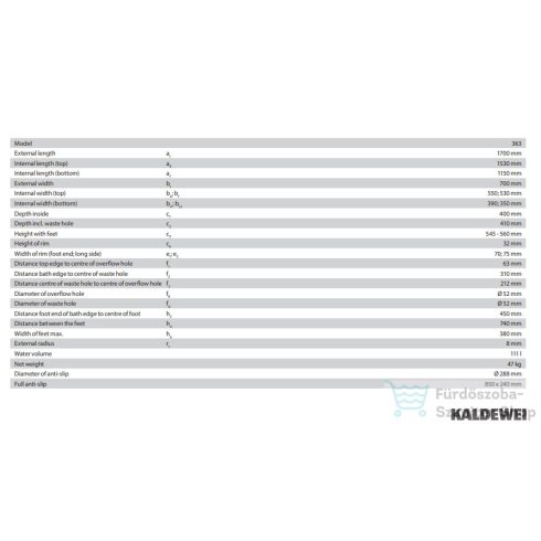 Kaldewei Saniform Plus 170x70 beépíthető acéllemez fürdőkád 363-1