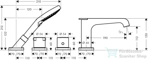 Hansgrohe AXOR CITTERIO 4 üléses peremre szerelhető termosztátos kádtöltő csaptelep,polírozott fekete króm 36411330