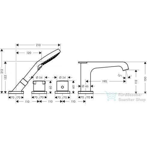 Hansgrohe AXOR CITTERIO 4 üléses peremre szerelhető termosztátos kádtöltő csaptelep,szálcsiszolt nikkel 36411820