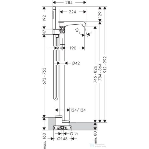 Hansgrohe AXOR CITTERIO E szabadon álló termosztátos kádcsaptelep, króm 36416000